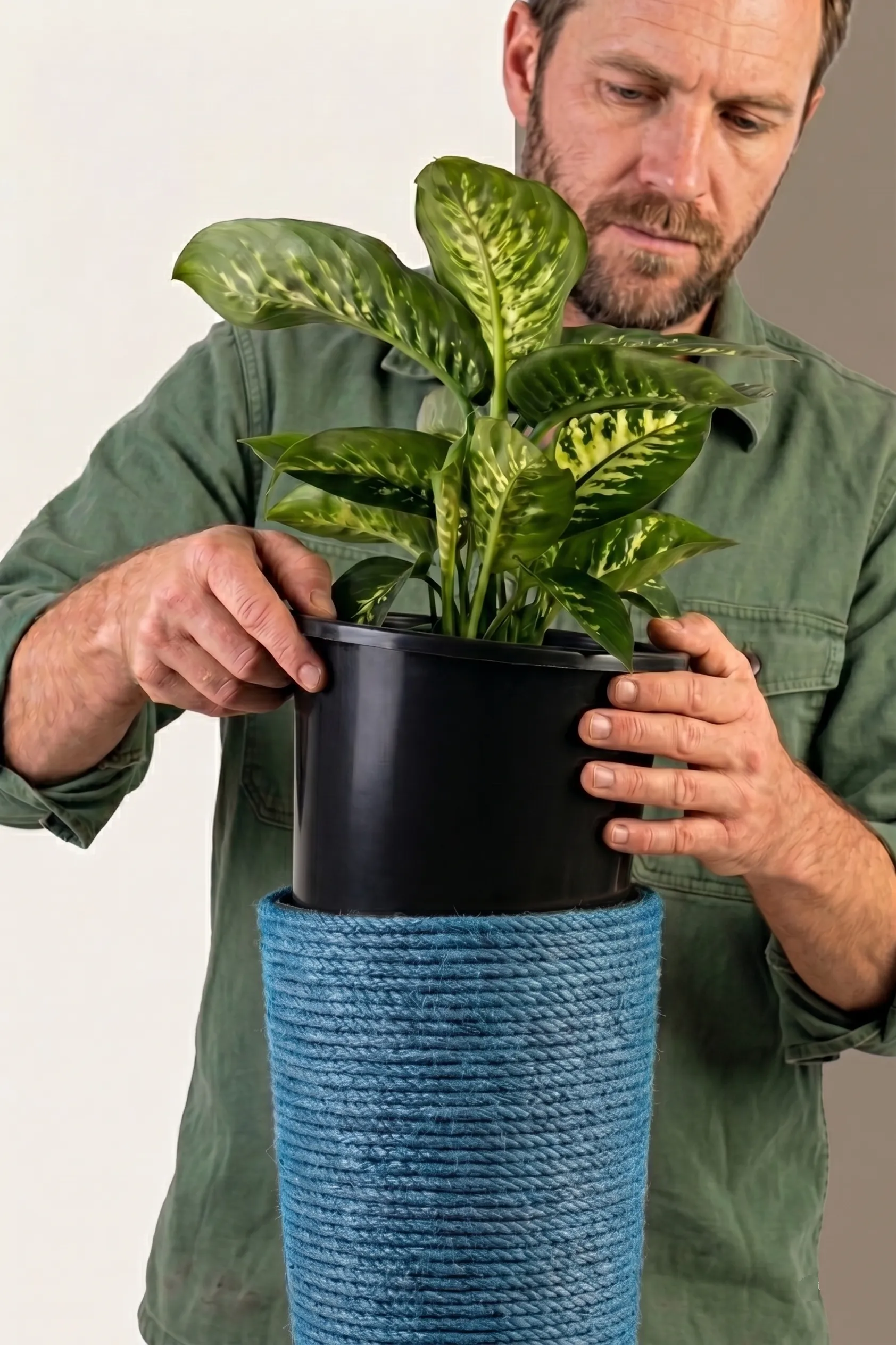 Doniczka jutowa niebieska z wkładem 47 cm - ręcznie robiona - obrazek 5
