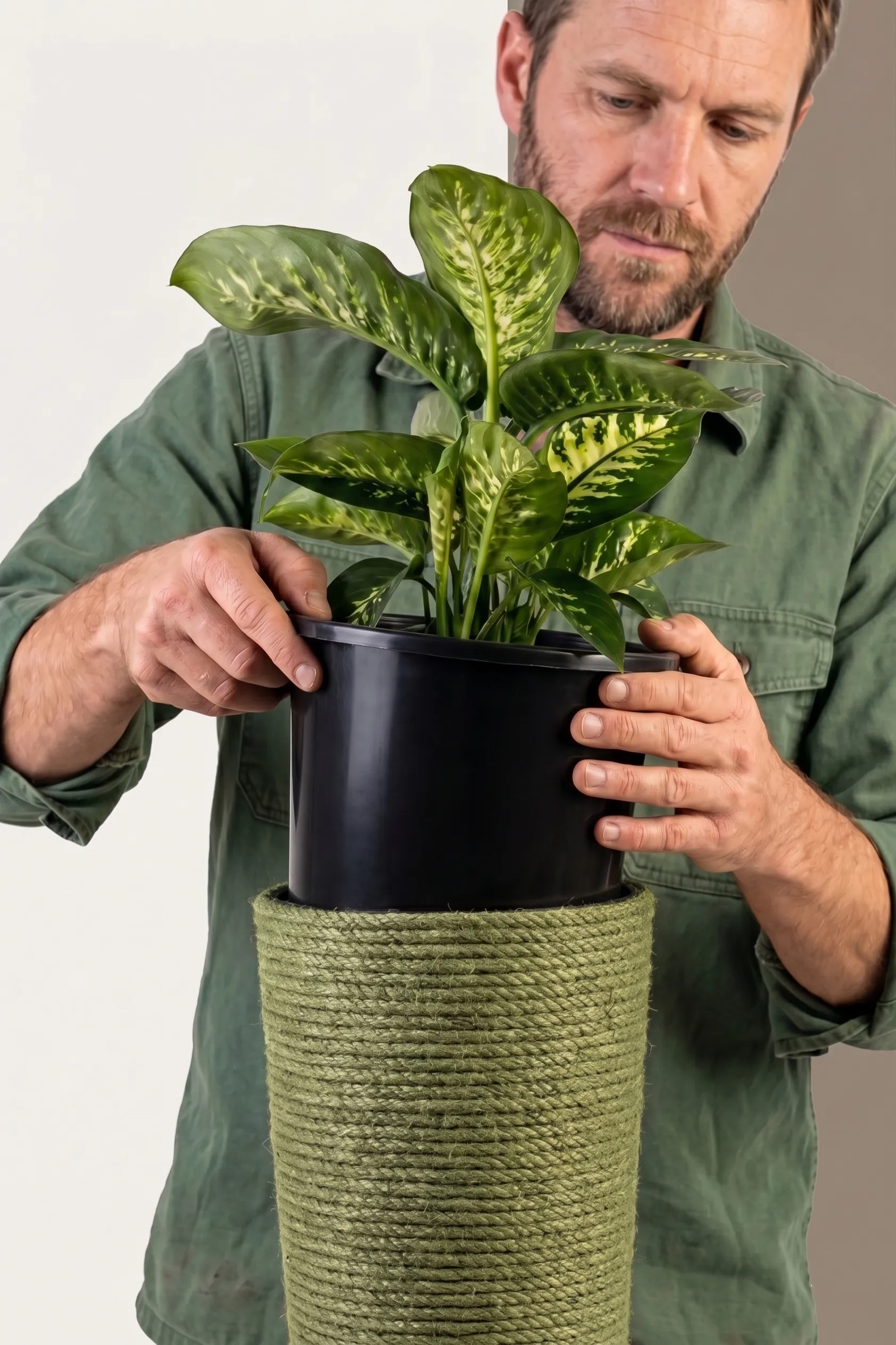 Doniczka jutowa zielona z wkładem 47 cm - ręcznie robiona - obrazek 5
